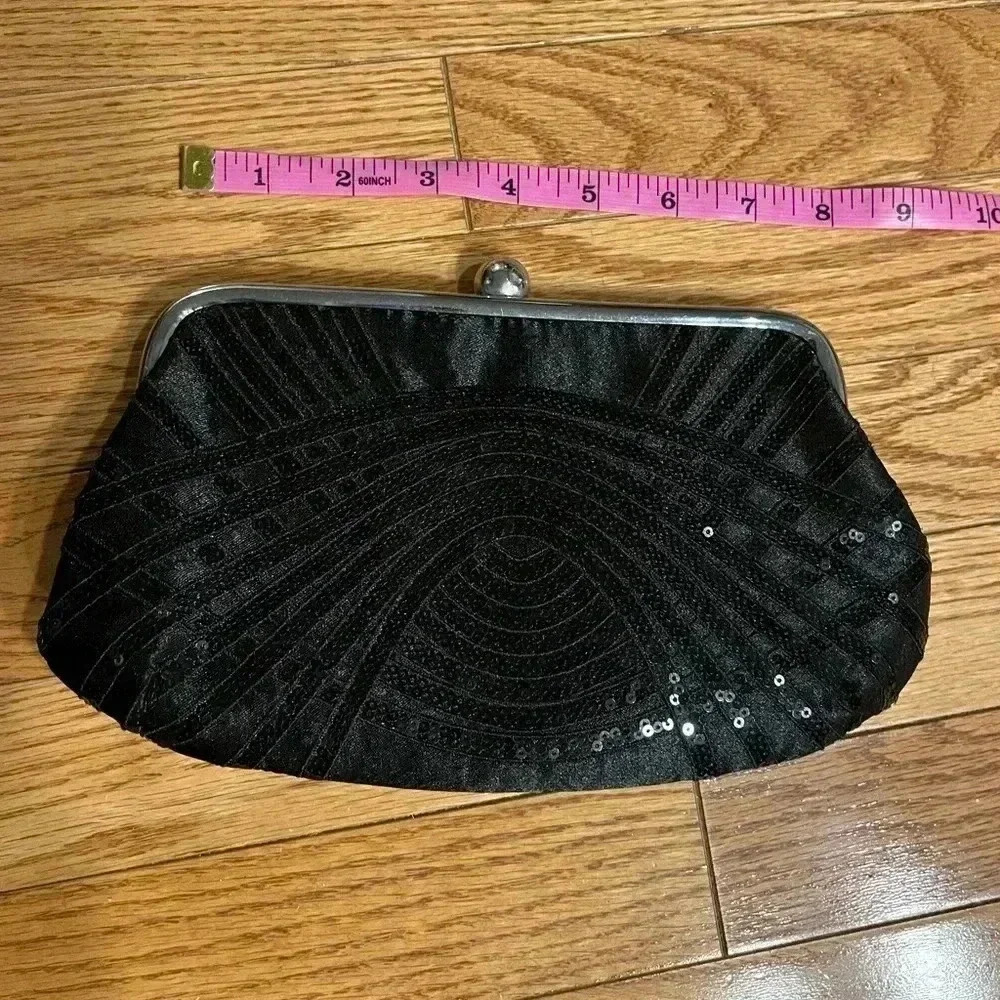 Jessica McClintock Black Sequins CLUTCH HANDBAG EVENING BAG
